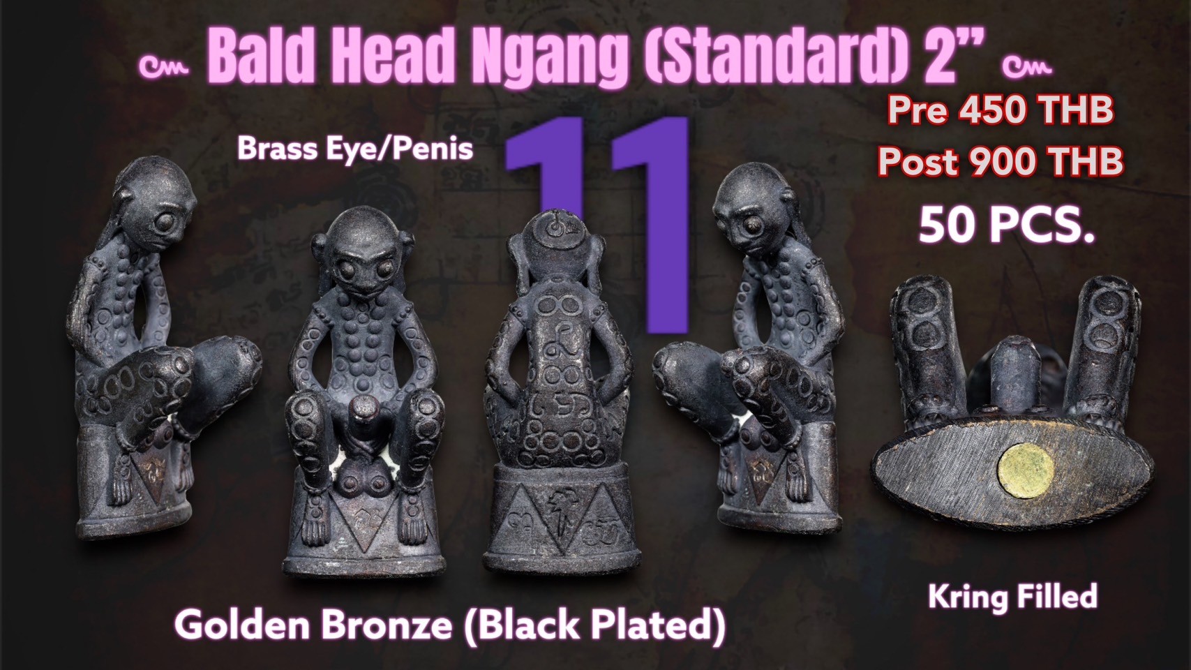 11.Bald Head Ngang Golden Bronze (Black Plated) 2 inches
