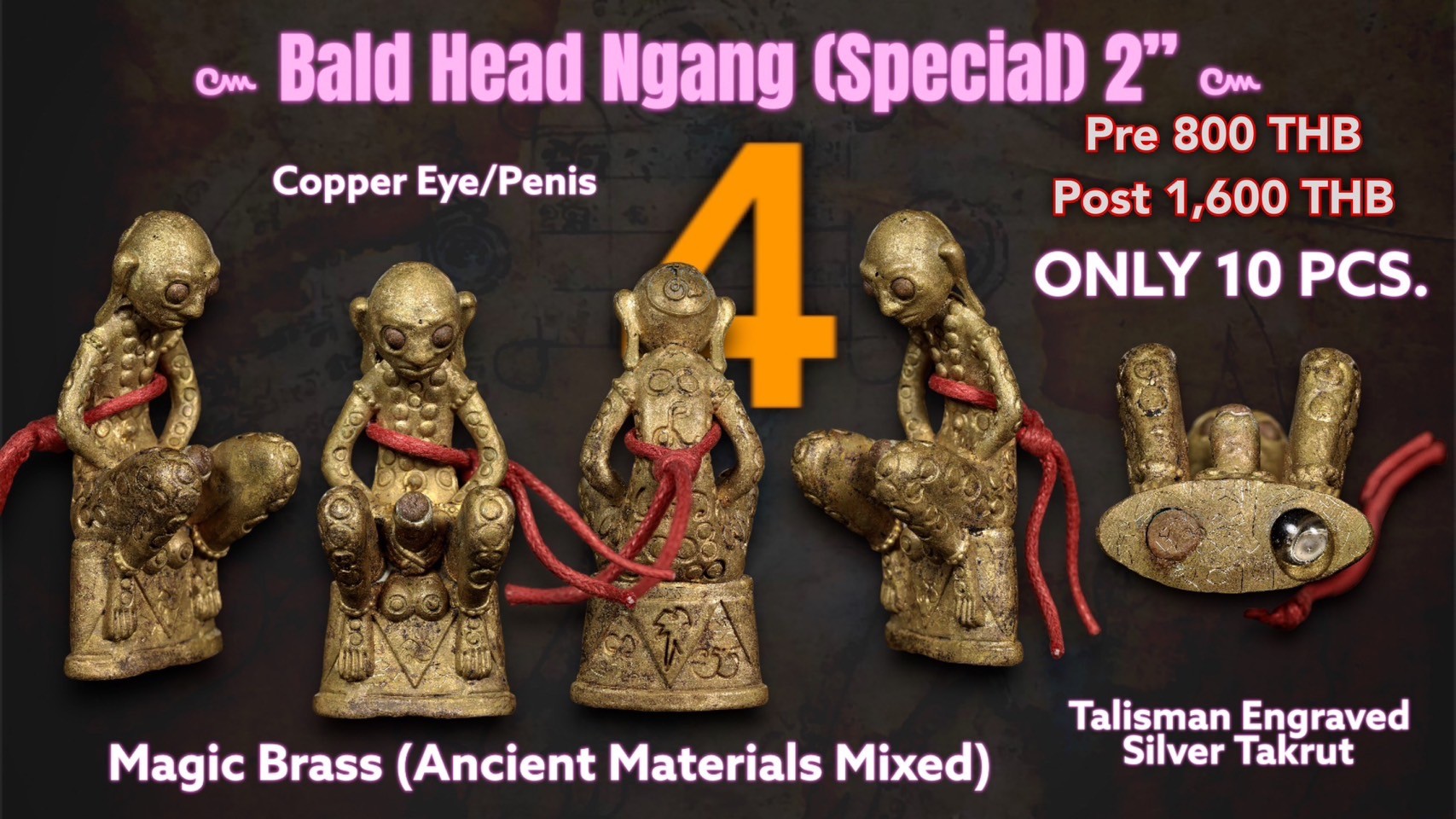 4.Bald Head Ngang SPECIAL Magic Brass (Ancient Mat.) Silver Takrut 2 inches