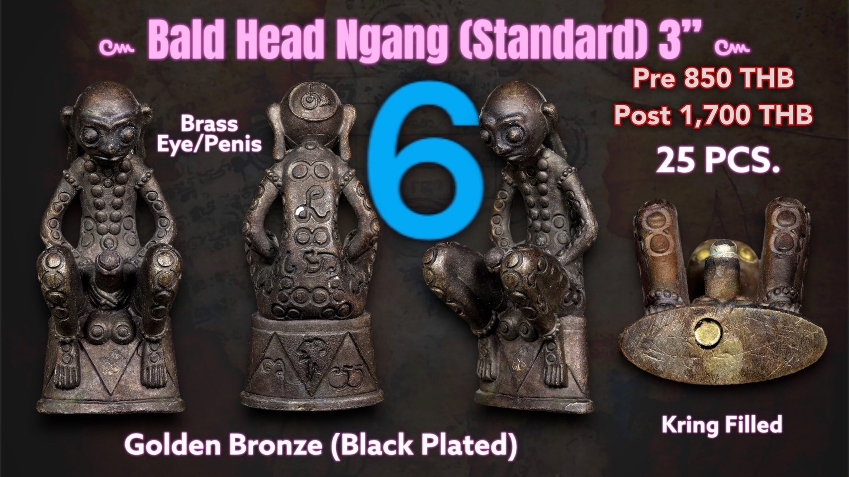6.Bald Head Ngang Golden Bronze (Black Plated) 3 inches